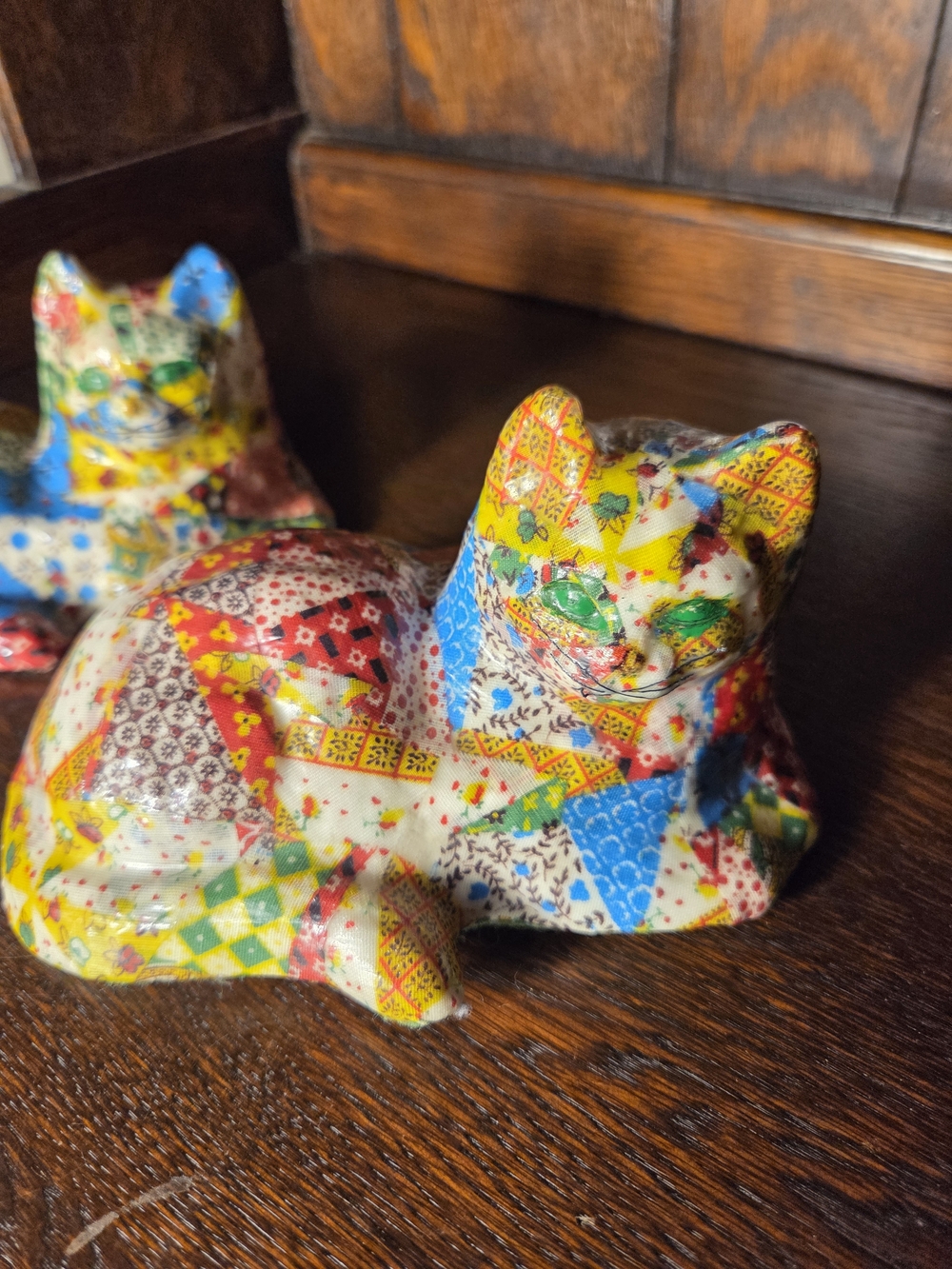 Vintage Multicolor Patchwork Ceramic Cat Figurines - Picture 3 of 6